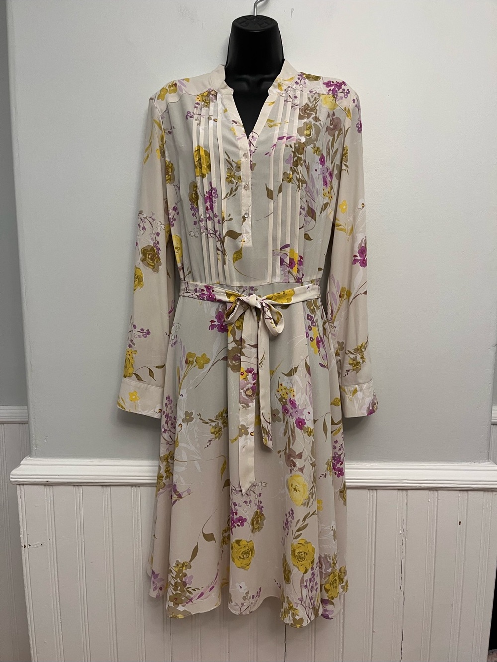 Nanette Lepore Elegant Floral Self Belt Midi Dress, Size 12